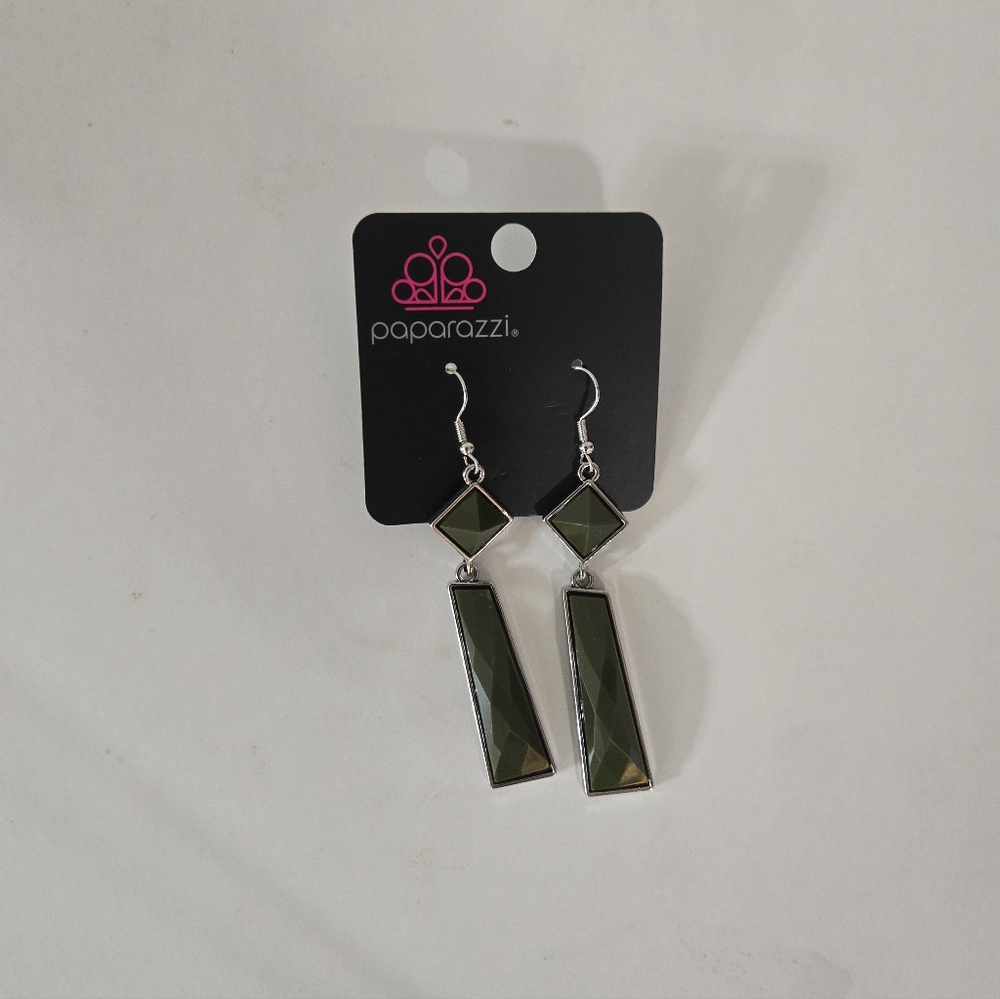 Paparazzi Olive and Silver Dangle Earrings